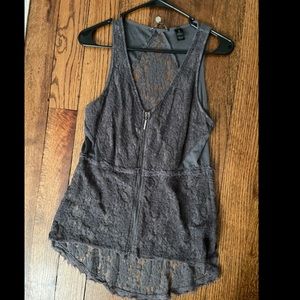 BKE Boutique Pieced Lace Dark Grey Zipper Vest